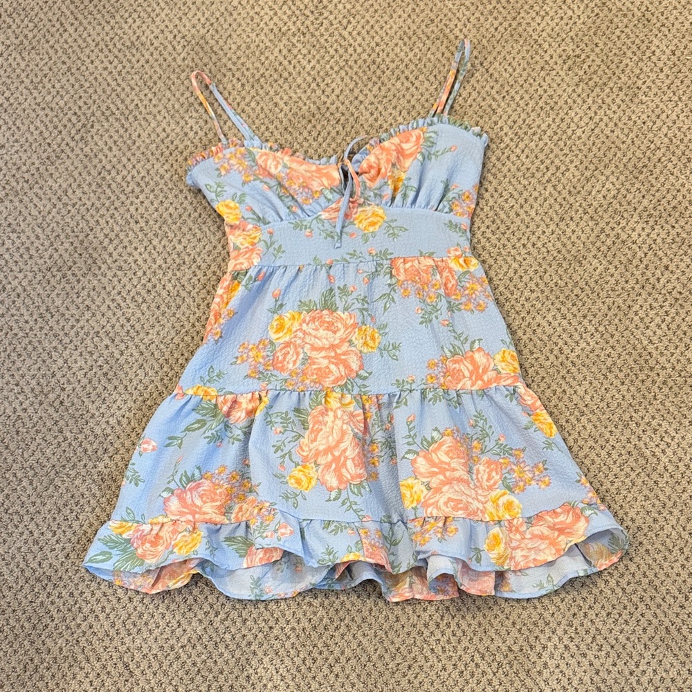Love Tree Blue and Orange Floral Dress